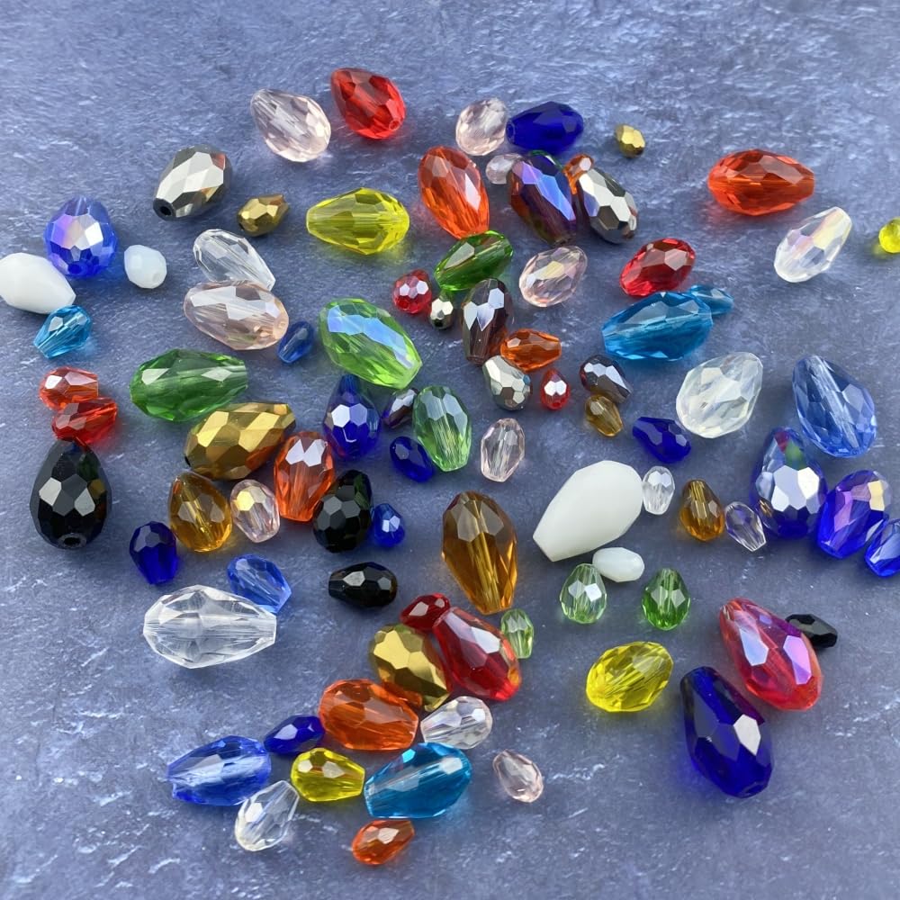 Honkoolly 100pcs 8x12mm Teardrop Crystal Glass Beads Vertical Hole Faceted Glass Teardrop Spacer Beads for Bracelets Necklace Earring DIY Jewelry Making Craft(Red AB)