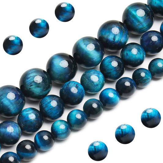 Natural Blue Green Tiger Eye Beads, Grade AAA Gemstone Round Loose Beads 10MM 40PCs Bulk Lot Options, Semi Precious Stone Beads for Jewelry Making