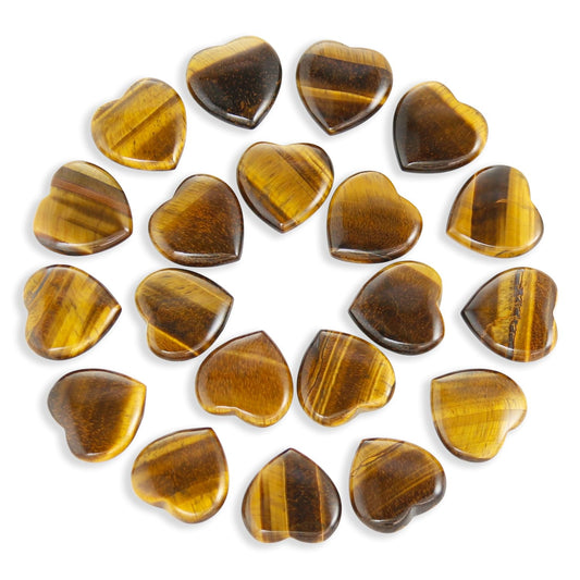 Namzi 20 Packs of Tumbled Polished Natural Tigers Eye Crystals Heart Stones, Crystals and Healing Stones Quartz Bulk for Wicca, Reiki, Healing Energy, Chakra Stones, Witchcraft Supplies