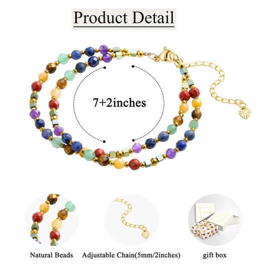 Farfume Chakras - Well-Being - Crystal Beaded Bracelets, Chakra 4mm Natural Stone Beads Bracelets, Gemstone Spiritual Jewelry Gifts for Mother's Day