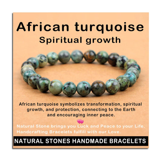 AD Beads Handmade Gemstone Stretch Elastic Bracelet Crystal Healing Reiki Nature's Beauty and Spiritual Essence Unisex (8mm, African Turquoise (Spiritual Growth))