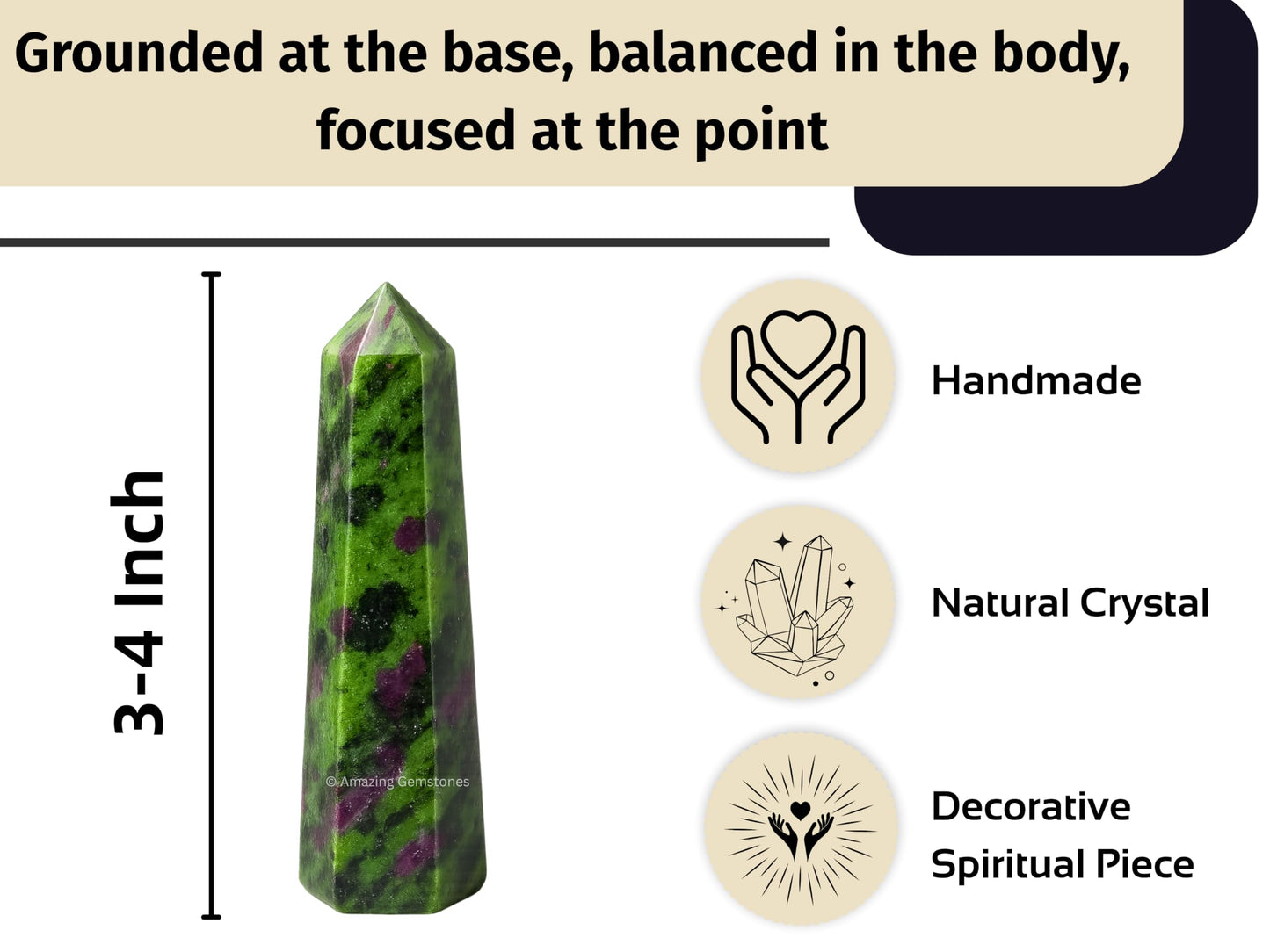 Amazing Gemstone Ruby Zoisite Crystal Towers - Natural Healing Crystal Point Obelisk for Reiki Healing and Crystal Grid (3" to 4" INCH)