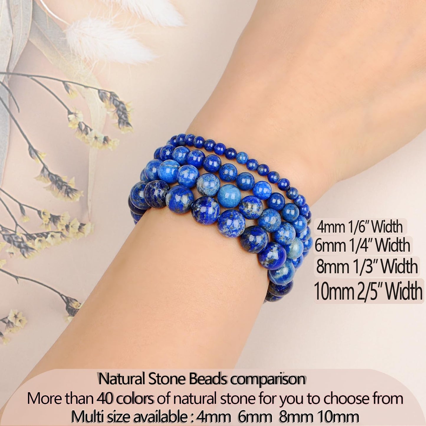LPBeads Handmade Natural Gemstone Stretch Elastic 8mm Lapis Lazuli Bracelet Healing Crystal Round Stone Beads Jewelry Gifts for Women Men