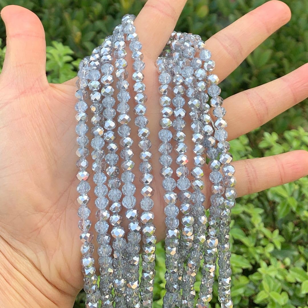 200pcs Czech Faceted Rondelle Crystal Glass Loose Beads 6mm Spacer Bulk Silver Shade for DIY Craft Jewelry Making CCR632