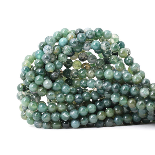 CHEAVIAN 60PCS 6mm Natural Moss Agate Gemstone Round Loose Beads for Jewelry Making DIY 1 Strand 15"