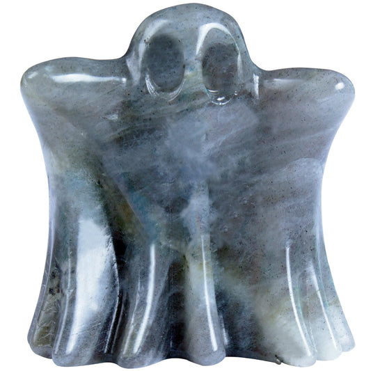 QLRSUXN Labradorite Crystal Ghost, 1.8in Ghost Decor, Cute Natural Crystal Ghost Statue,Halloween Figurines Hand-Carved, Spooky and Decoration for Halloween Home Office Mantel Decor
