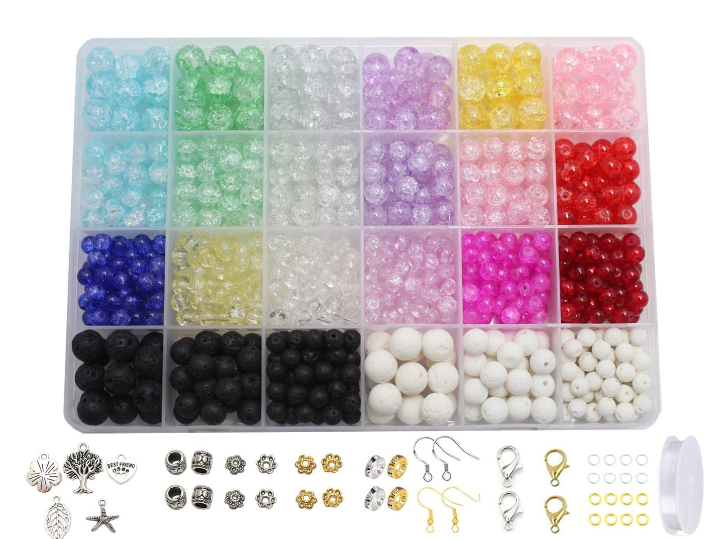 Pamir Tong 848PCS Crackle Glass Round Beads - 6mm 8mm 10mm Imitative Jade for Jewelry Making, Earrings, Necklaces, and DIY Crafts