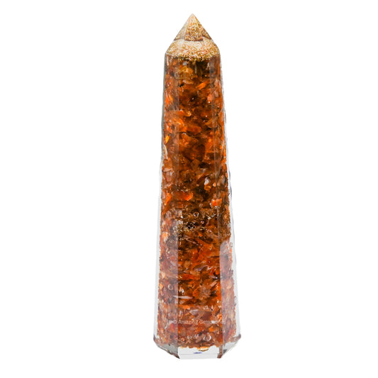 Amazing Gemstone Carnelian Orgonite Orgone Crystal Towers - Large 4.5" Orgonite Crystal Wand Obelisk Tower Point for Meditation, Crystals and Healing Stones Gift and Protection