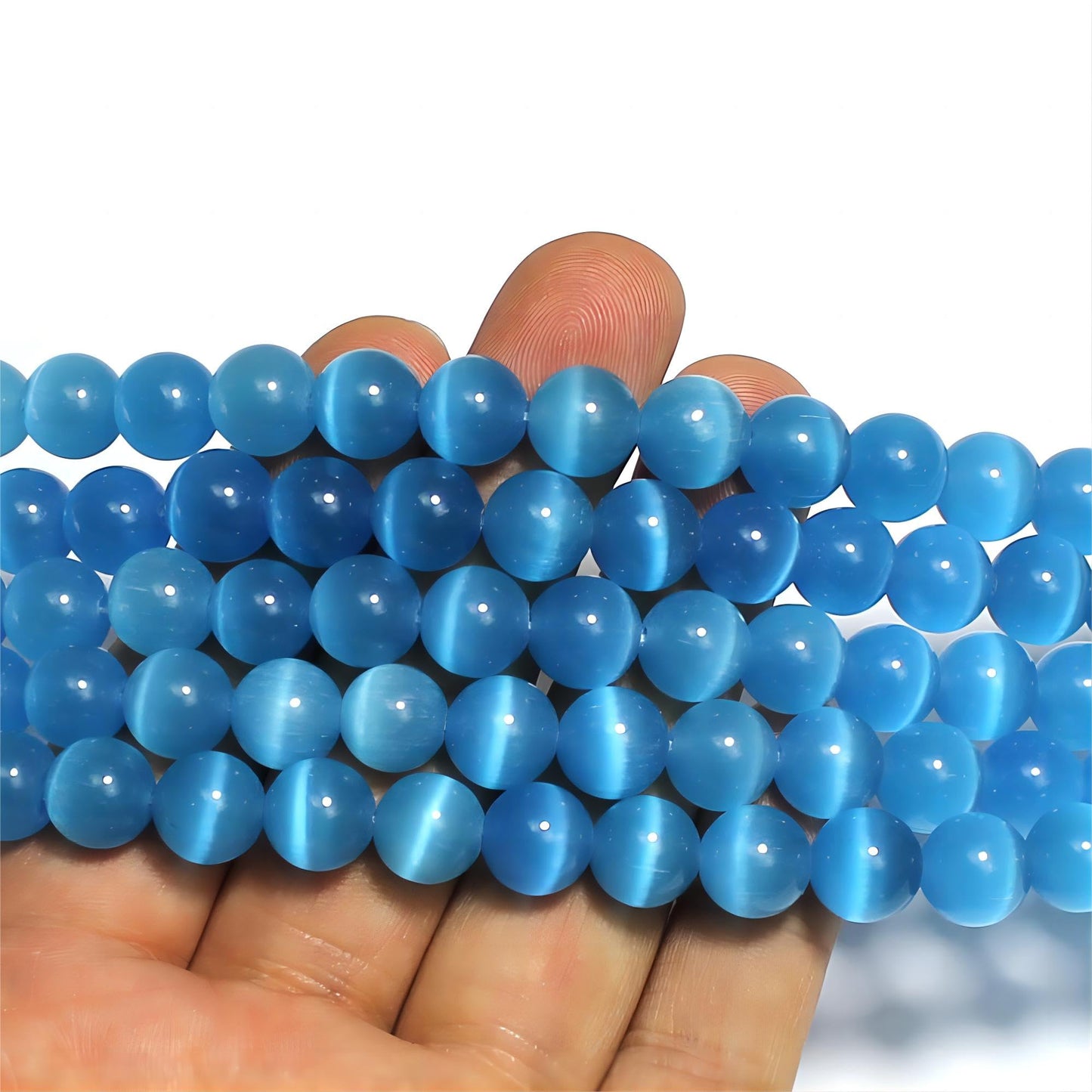 MJDCB 35pcs Sky Blue Cat Eye Stone Beads 10mm Round Crystal Loose Bead for Jewelry Making DIY Bracelets Necklace Accessories