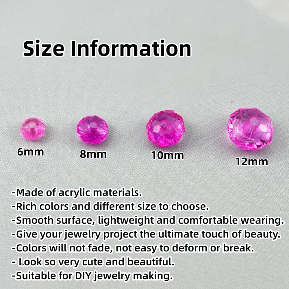 YHYPOCI 100pcs 12mm Acrylic Crystal Beads, Faceted Rondelle Acrylic Spacer Beads for Wind Chimes Bracelet Necklace Earring Keychain Jewelry Making DIY Crafts(Rose Red)