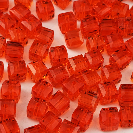 YUEXIGO 100pcs 6mm Cube Crystal Glass Beads for Jewelry Making Faceted Square Crystal Glass Bead Spacer Beads Loose Beads for Bracelet Earring Necklace DIY Craft(OrangeRed)