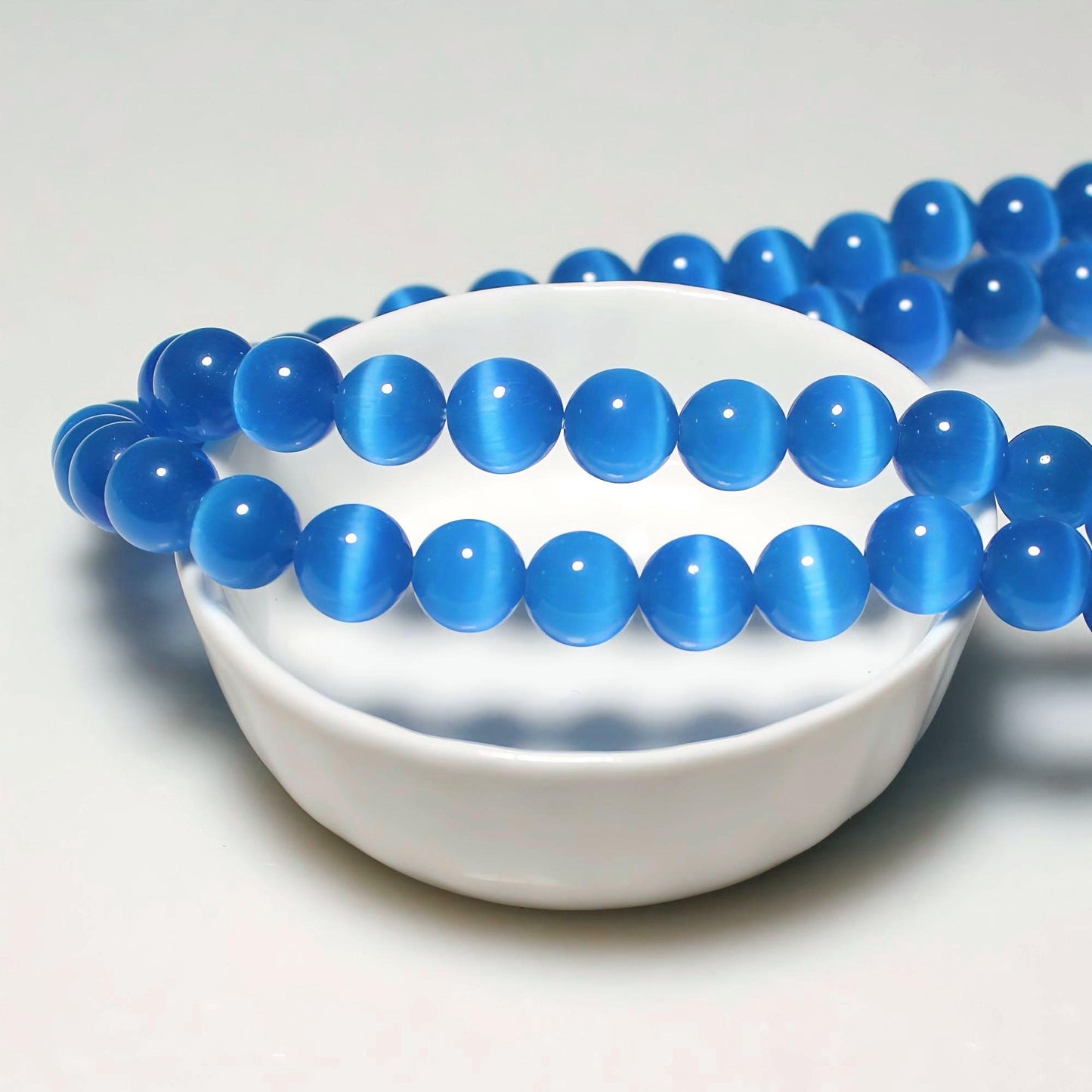 MJDCB 45pcs Royal Blue Cat Eye Stone Beads 8mm Round Crystal Loose Bead for Jewelry Making DIY Bracelets Necklace Accessories