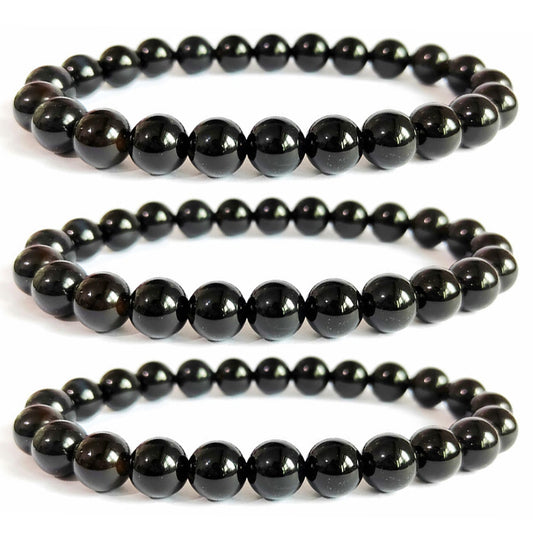 Cryhand Handmade 8mm Beaded Bracelets For Men Protection Bracelet For Women Chakra Feng Shui Stretchy Handmade Lucky Money Stretchy Crystal Bracelets Best Gifts (Black Tourmaline 3PCS)