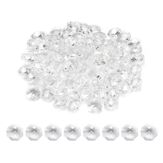 uxcell 100Pcs 1 Hole Crystal Octagon Beads, 12mm K9 Glass Hanging Chandelier Beads Prisms Parts for Crystal Chandeliers Lamp Hanging Pendant Jewelry DIY Craft, Clear White