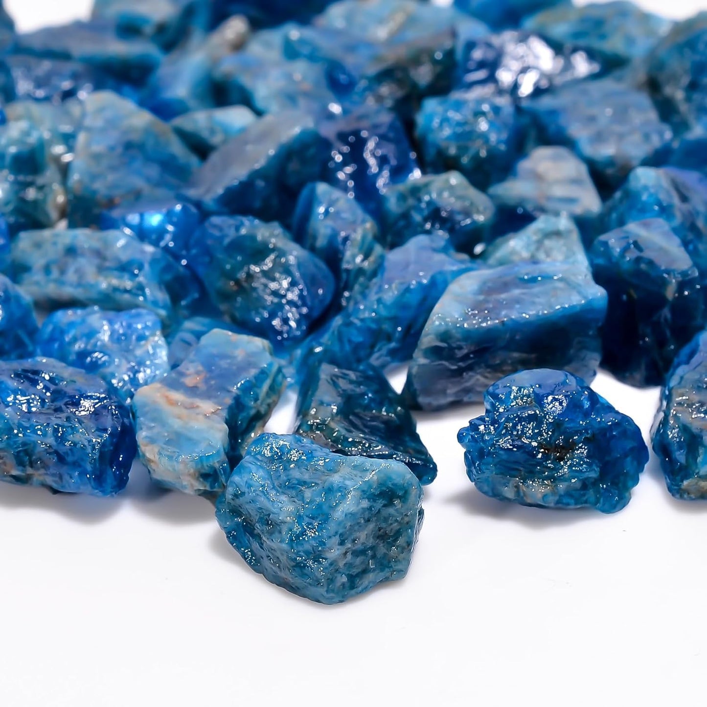 GEMKORA (250 carats) Raw Neon Blue Apatite Rough Gemstone, Natural Crystals, Healing Stones, Wholesale Lot, Jewelry Making Supply, 8 to 12mm