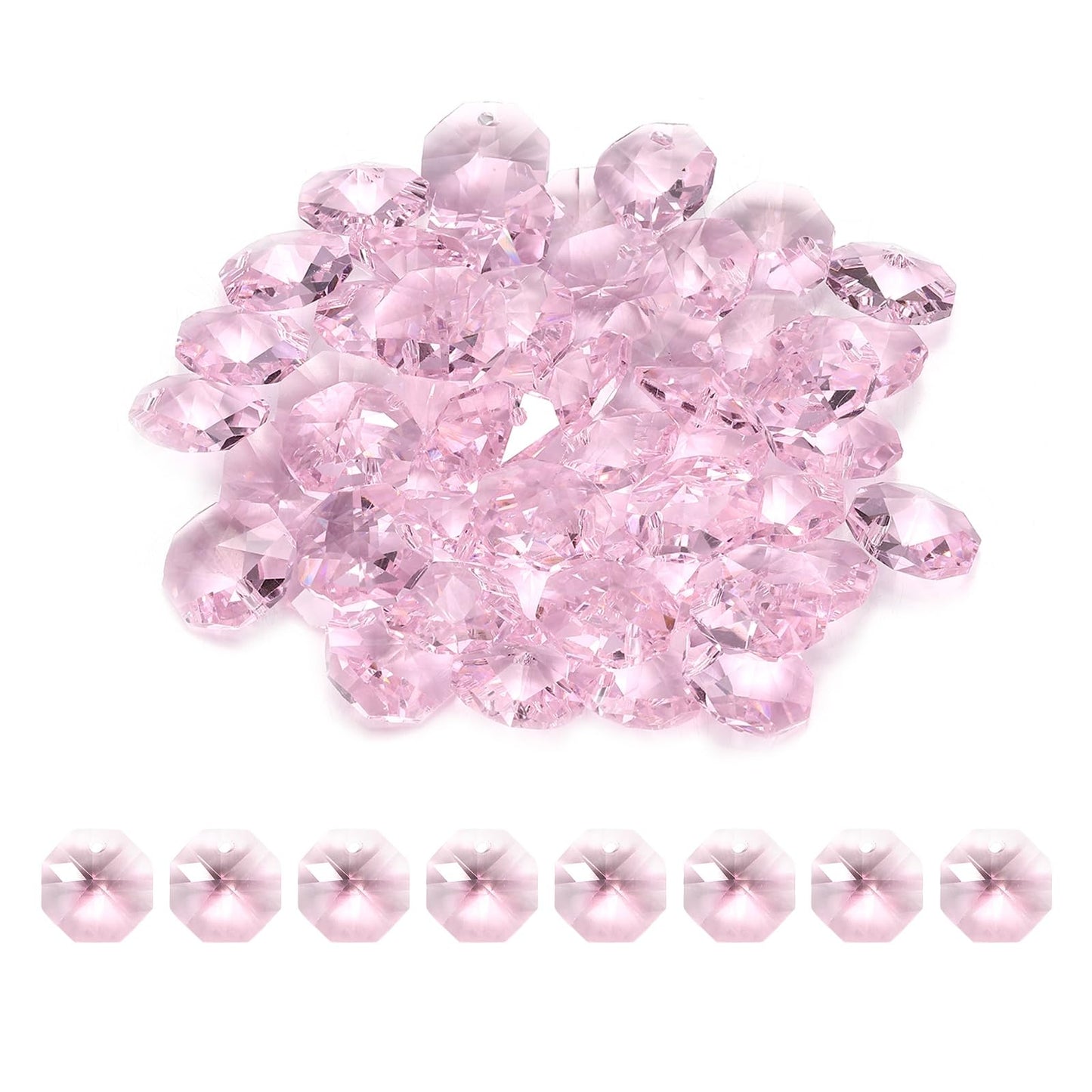 uxcell 50Pcs 1 Hole Crystal Octagon Beads, 14mm K9 Glass Hanging Chandelier Beads Prisms Parts for Crystal Chandeliers Lamp Hanging Pendant Jewelry DIY Craft, Pink