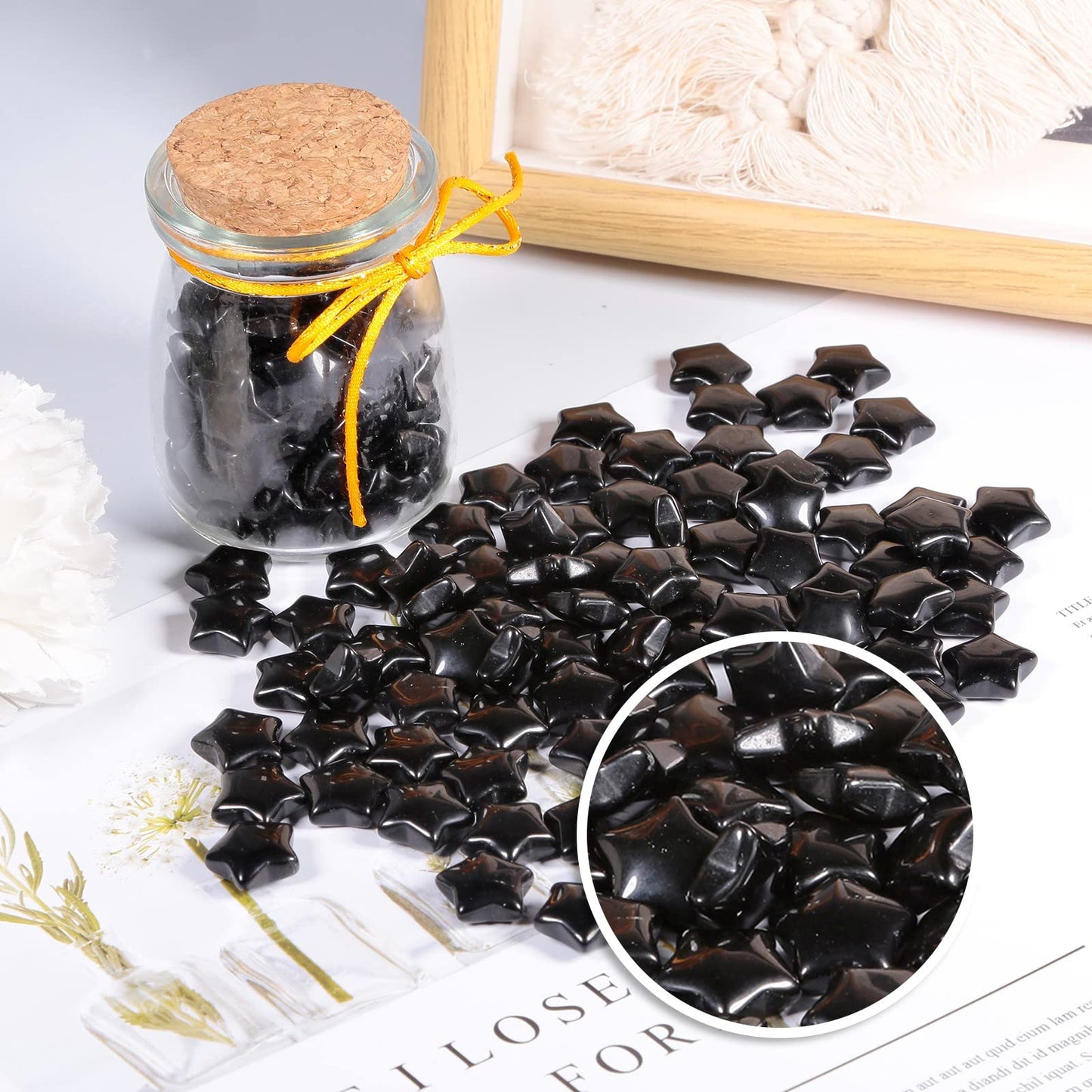 SUNYIK Pack of 20 Mini Star Crystal Pocket Stone, Healing Crystal Worry Stone for Reiki Meditation Anxiety Stress Jewelry Making, Black Obsidian Stone