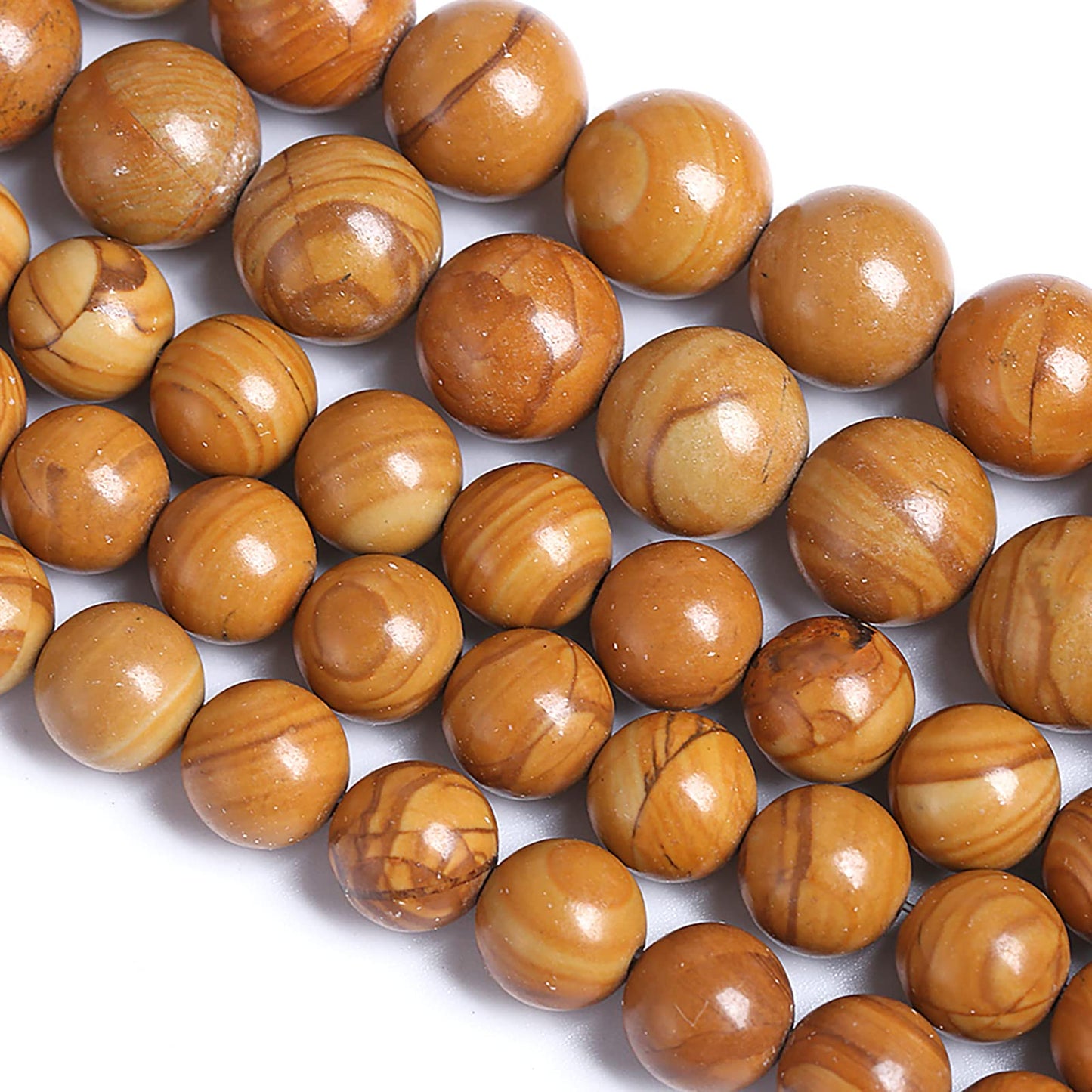 12MM 32PCS Natural Stone Yellow Woodgrain Jasper Loose Beads for Jewelry Making DIY Bracelet