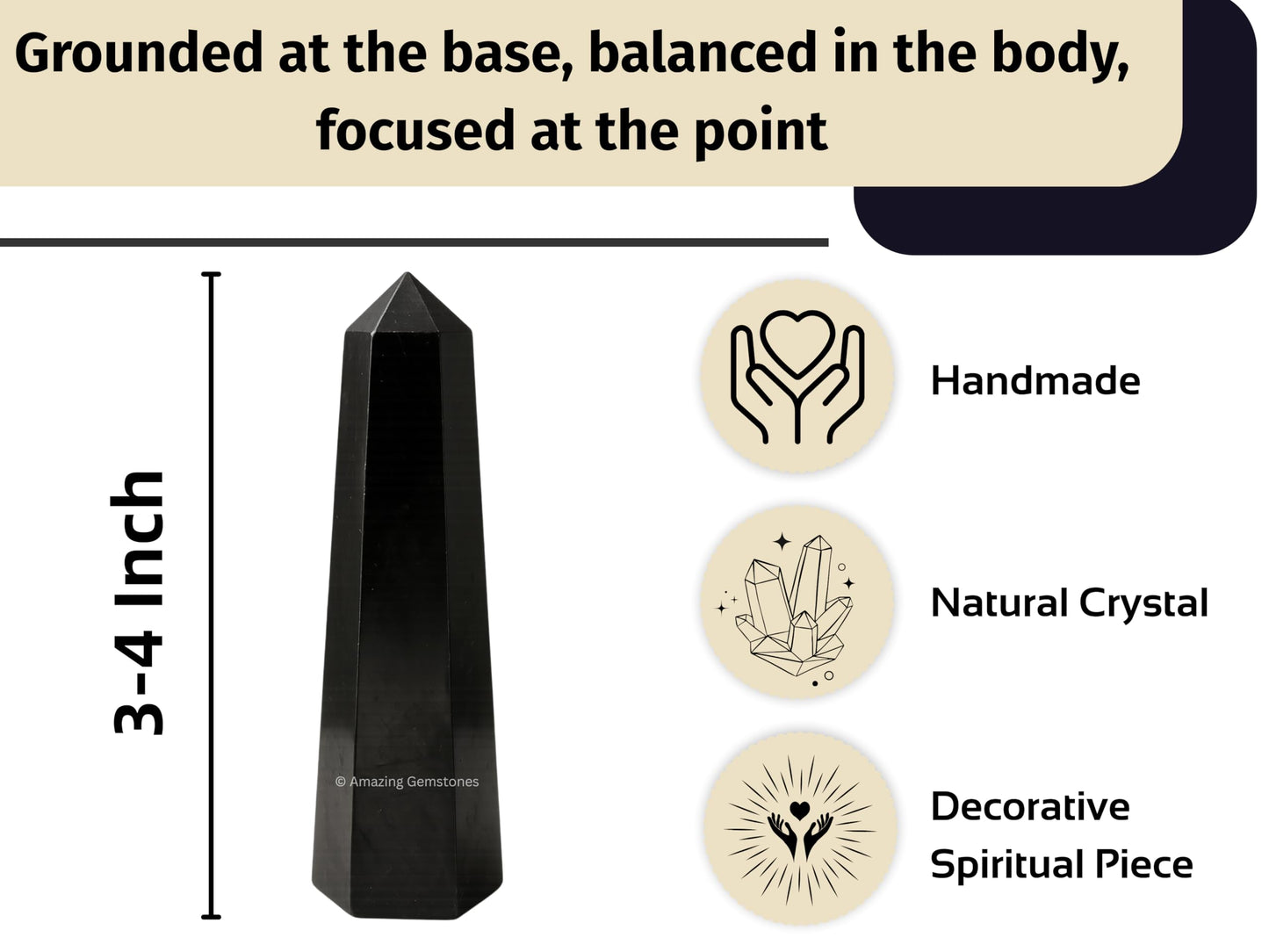 Amazing Gemstone Shungite Crystal Towers - Natural Healing Crystal Point Obelisk for Reiki Healing and Crystal Grid (3" to 4" INCH)