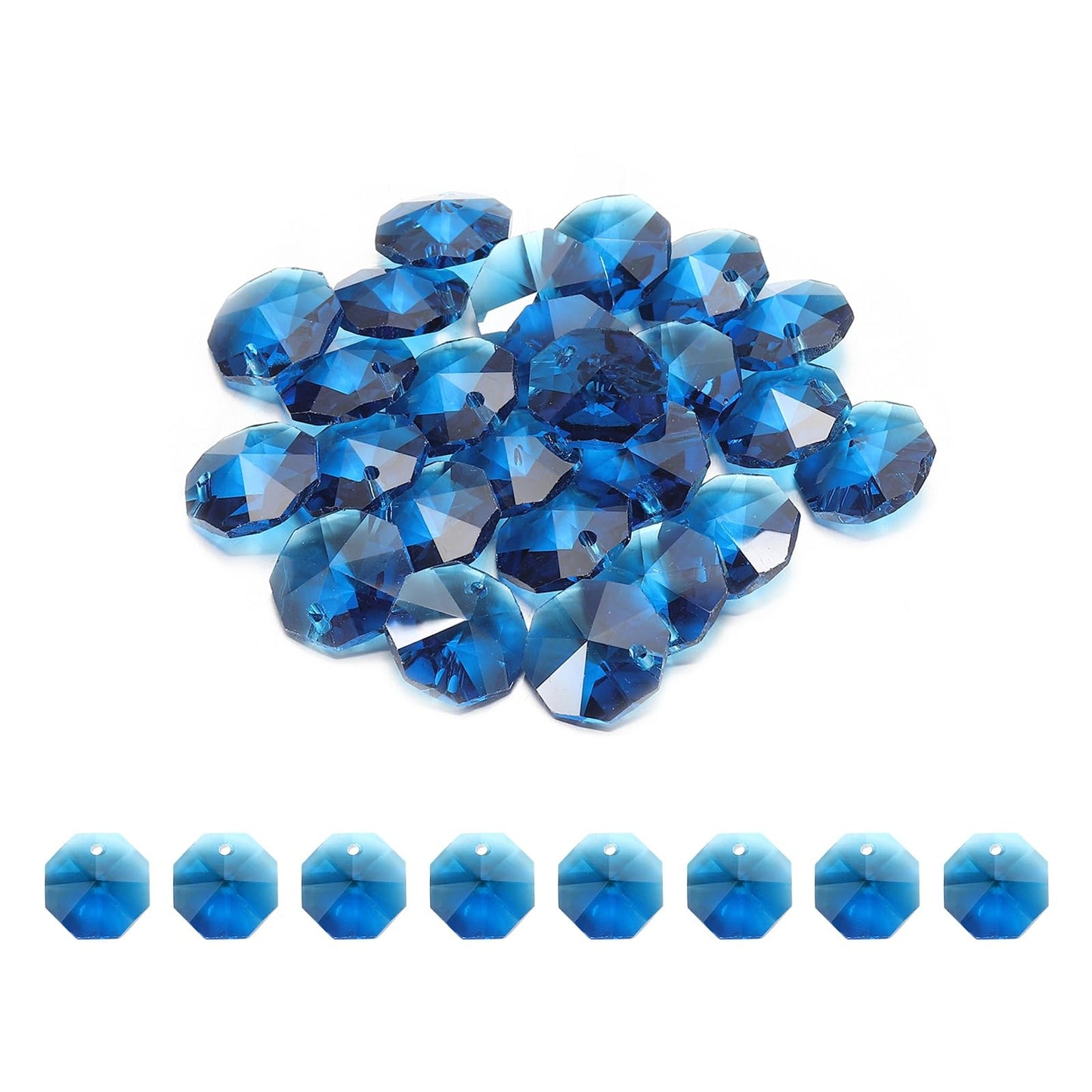 uxcell 25Pcs 1 Hole Crystal Octagon Beads, 14mm K9 Glass Hanging Chandelier Beads Prisms Parts for Crystal Chandeliers Lamp Hanging Pendant Jewelry DIY Craft, Peacock Blue
