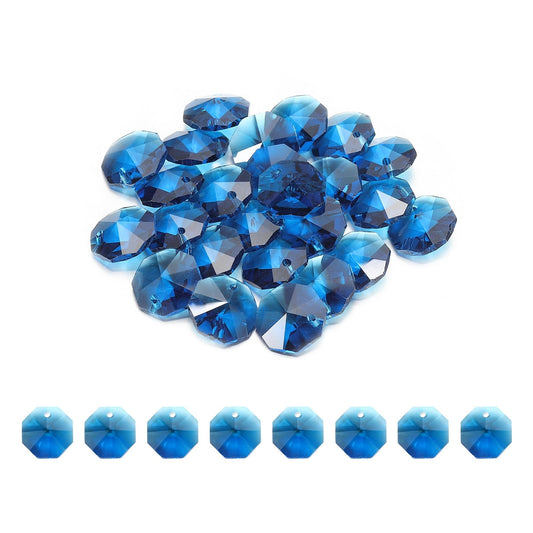 uxcell 25Pcs 1 Hole Crystal Octagon Beads, 14mm K9 Glass Hanging Chandelier Beads Prisms Parts for Crystal Chandeliers Lamp Hanging Pendant Jewelry DIY Craft, Peacock Blue