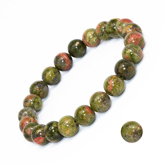DAZCOLO 8mm Natural Gemstone Stretch Bracelet, Handmade Unisex Crystal Bracelets for Meditation, Yoga, Spiritual Healing & Positive Energy (Epidote)