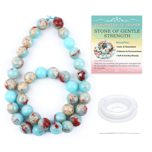 CMBYN Natural Stone Beads Round Genuine Real Stone Beading Strand Loose Gemstones DIY Smooth Bead for Bracelet Necklace Earrings Jewelry Making (Agalmatolite Jasper, 10mm 36 Pieces)