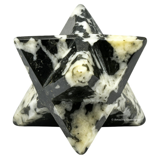 Amazing Gemstone Black & White Tourmaline - 0.75 Inches Metaphysical Merkaba Star for Meditation - Energetic Tetrahedron Crystal and Healing Stones for Spiritual Growth and Healing (15-20mm)