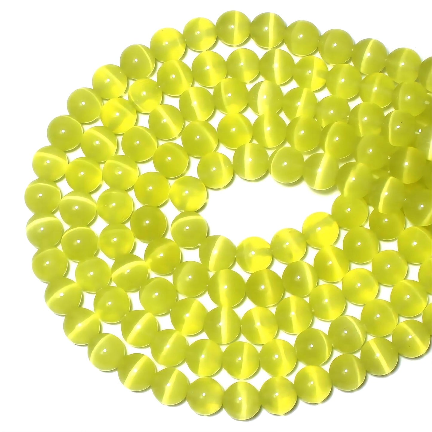 MJDCB 105pcs Lemon Yellow Cat Eye Stone Beads 10mm Round Crystal Loose Bead for Jewelry Making DIY Bracelets Necklace Accessories