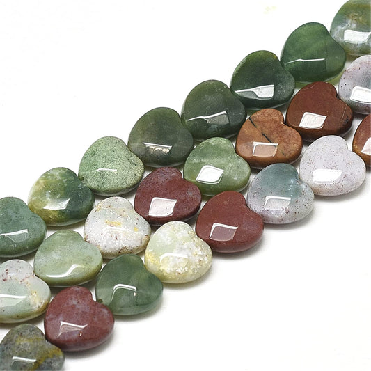 Fashewelry 18pcs Faceted Heart Natural Indian Agate Stone Beads Tumbled Chakra Gemstone Beads Crystal Healing Drilled Loose Beads for Earring Bracelet Necklace Jewelry Making, 10x10mm