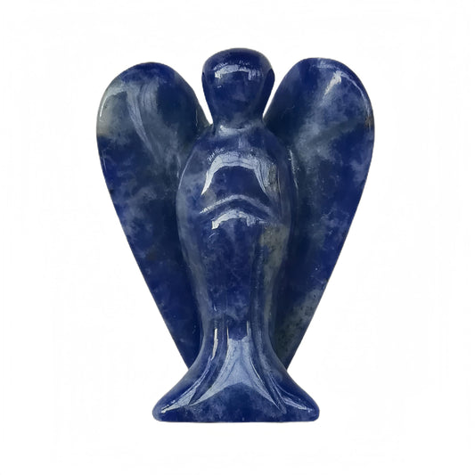 Afucats Natural Sodalite Healing Guardian Angel Indoor Decorative Stone,1.5 Inches Carving Pocket Palm Statue,Gift for Her Christmas Décor