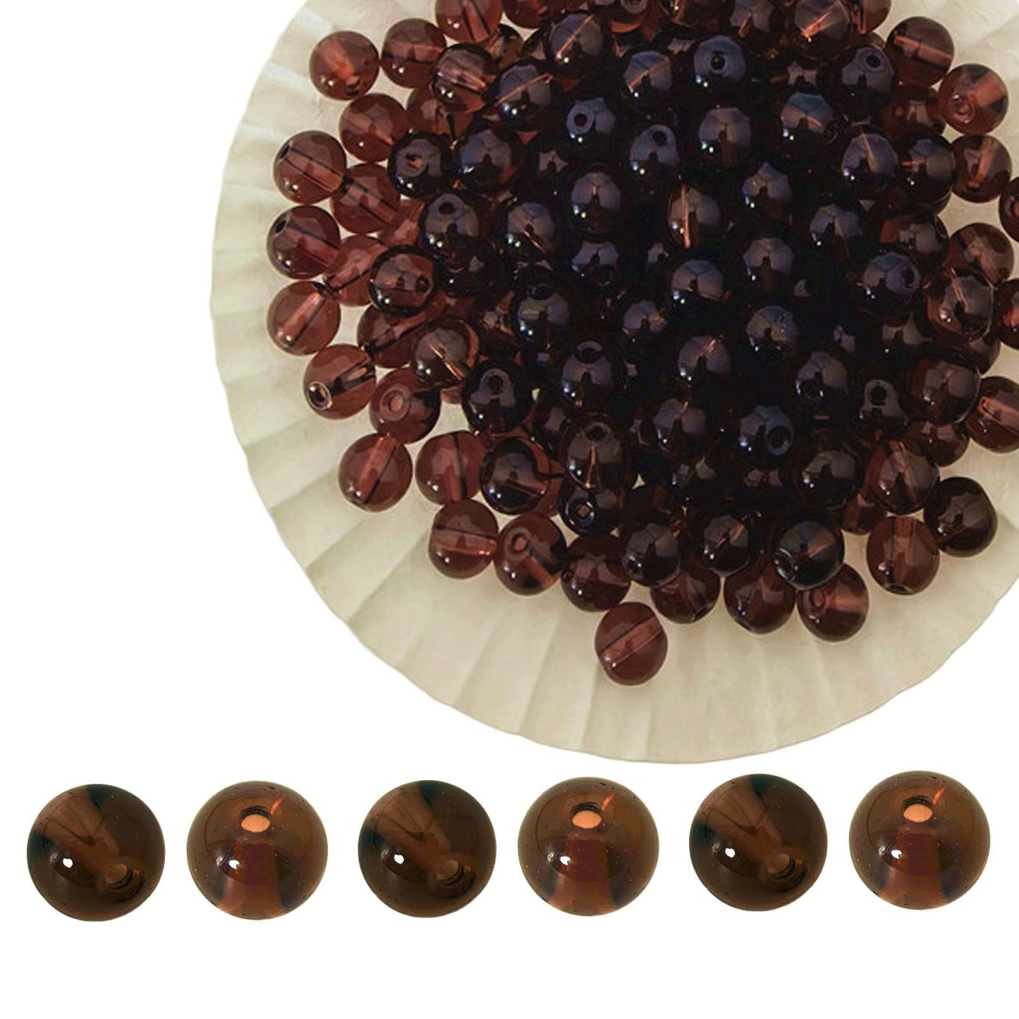 PAMIR TONG 400pcs 8mm Round Glass Beads for Bracelet Transparent Brown Pretty Smooth Loose Beads for Necklace-Earring-Jewelry Making and DIY Crafts