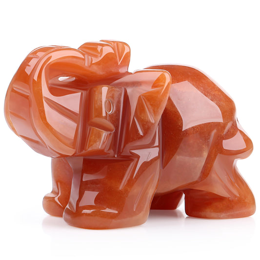 YATOJUZI 2" Red Aventurine Elephant Decor Healing Crystal Cute Polished Natural Stone Hand-Carved Sculpture Statue Figurines Gemstone Hippie Home Room Office Desk Gifts for Women Men