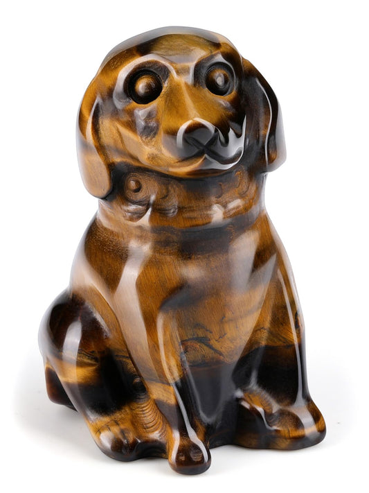 CrystalTears Tiger Eye Crystal Dog Ornament, Cute Dogs Gifts for Women Dog Lovers Men Christmas, 1.5” Lucky Healing Gemstone Labrador Dogs Puppy Figurine Statue for Home Office Desk Decor