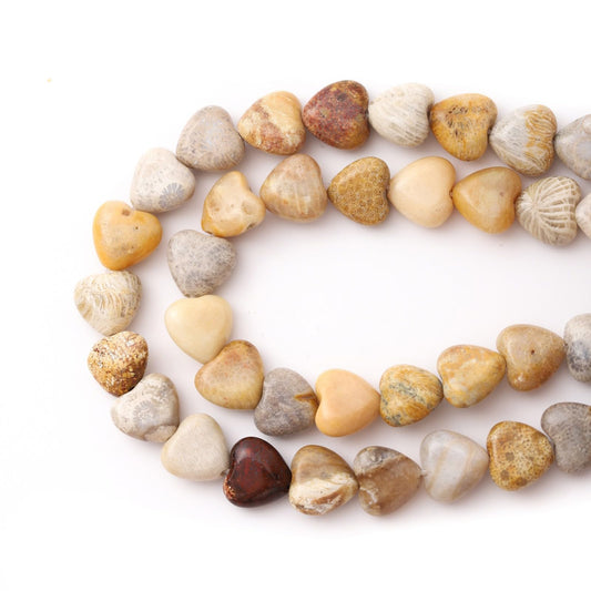 Natural Heart Shaped Chrysanthemum Stone Beads 10mm Loose Crystal Healing Beads for DIY Necklace Bracelet Making Gemstone Craft Supplies