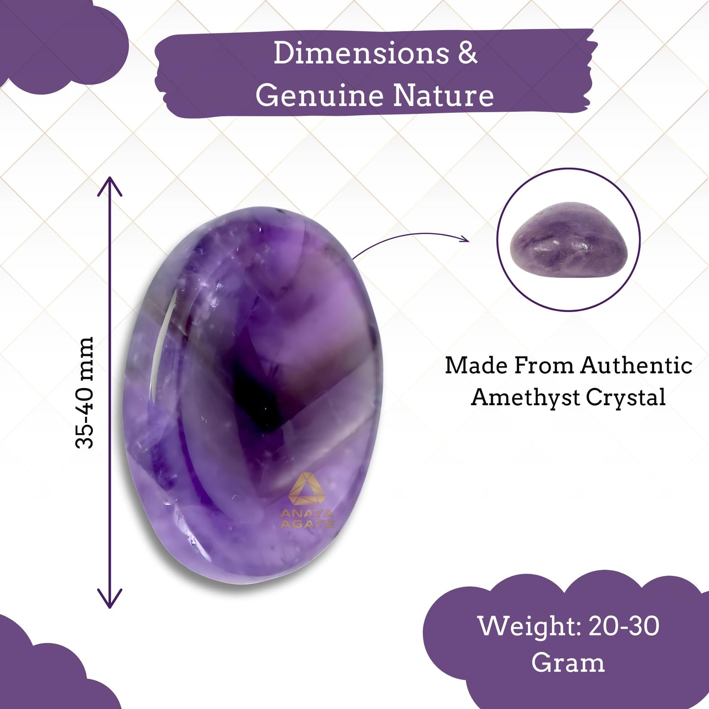 Anaya Agate Amethyst Worry Stones Certified Crystal Thumb Worry Stone for Anguish, Relaxing and Soothing Balance Stones for Meditation, Stress Relief Crystals and Healing Stones for Men, Women