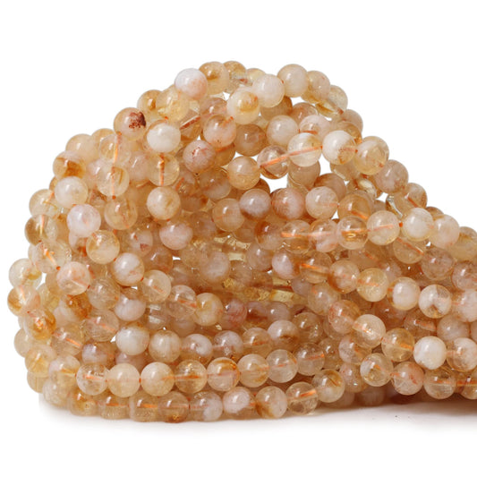 CHEAVIAN 60PCS 6mm Natural Yellow Feather Citrine Gemstone Round Loose Beads Crystal Energy Stone Healing Power for Jewelry Making 1 Strand 15"