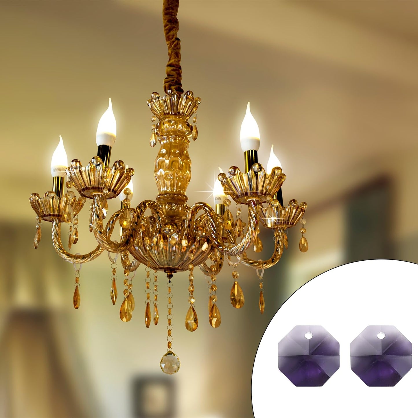 uxcell 25Pcs 1 Hole Crystal Octagon Beads, 12mm K9 Glass Hanging Chandelier Beads Prisms Parts for Crystal Chandeliers Lamp Hanging Pendant Jewelry DIY Craft, Violet