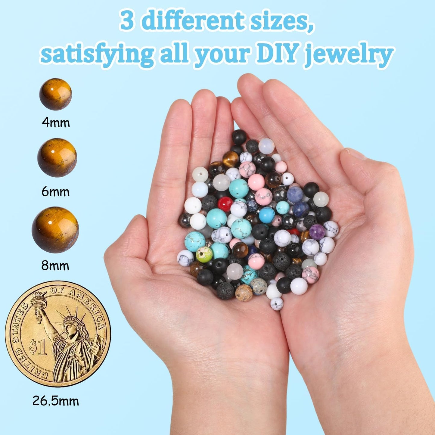 480pcs 8mm Natural Round Stone Beads Gemstone Crystal Loose Beads Smooth Bead for Bracelet Necklace Earring Jewelry Making Kit