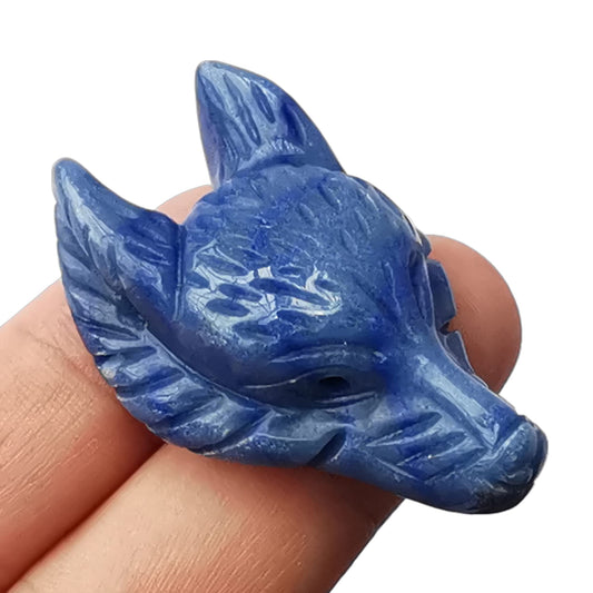 Bacatgem Natural Blue Aventurine 1.57 inchs Wolf Head Pocket Crystals and Healing Stone Figurine,Haped DIY-Jewelry Pendant