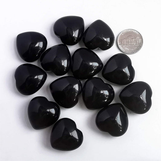 Bacatgem 3 Pcs Natural Black Obsidian Pocket Palm Thumb Healing Crystal Heart Love Worry Stones,1 inches Reiki Balancing Crystal and Healing Stones