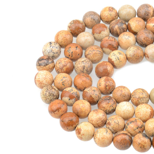 LPBeads 100PCS 8mm Natural Picture Jasper Gemstone Round Loose Beads for Jewelry Making with Crystal Stretch Cord