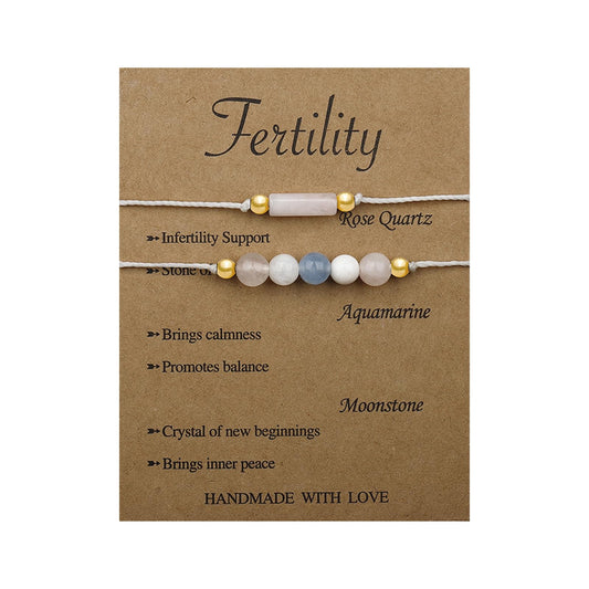 IQIC Handmade Fertility & Pregnancy Bracelet with Natural Rose Quartz, Aquamarine & Moonstone, Healing Crystal Bracelet for Pregnant Women, Comes with Blessing Card for Safe Delivery & New Beginnings