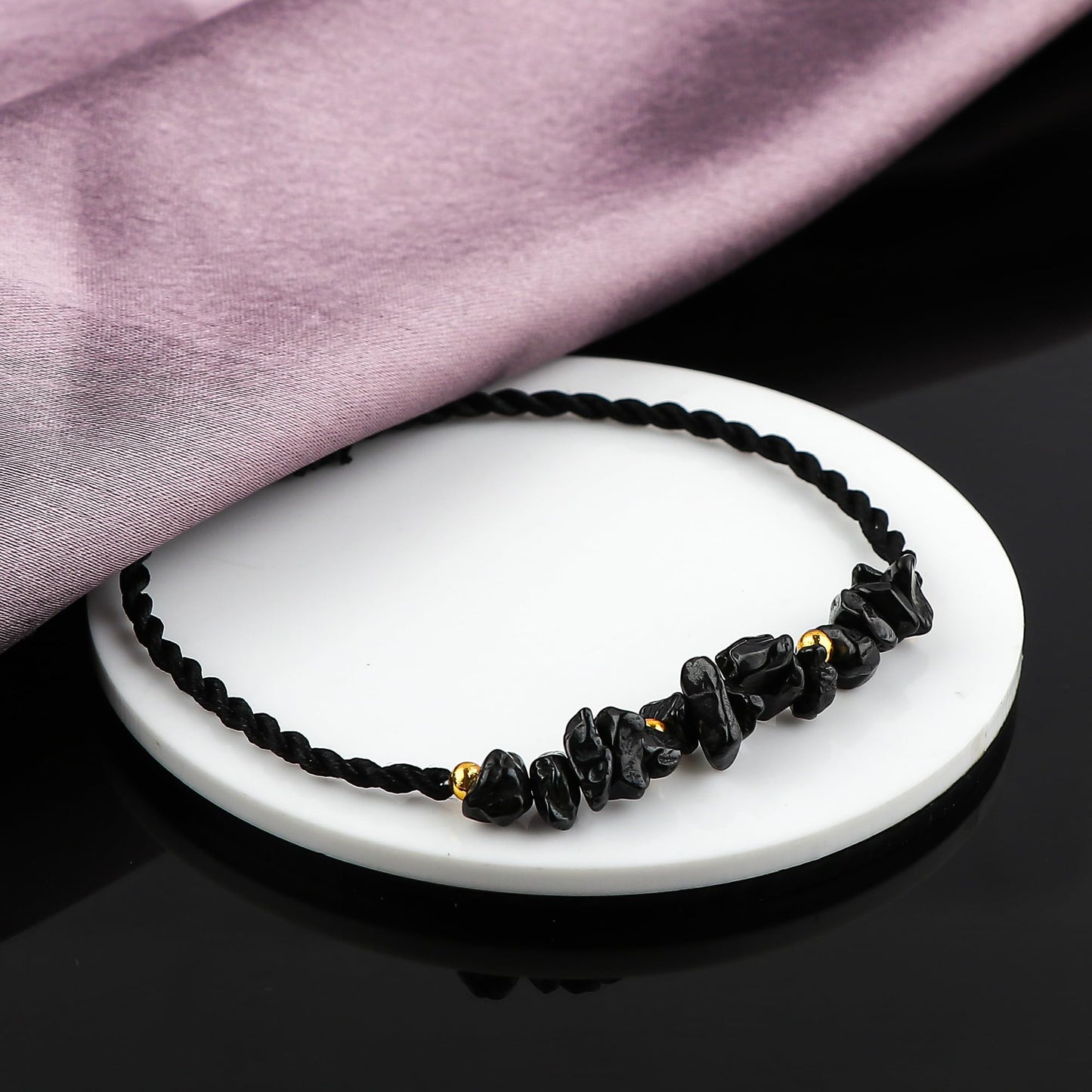 GEMSYMPHONY Black Spinel Gemstone Chips Rope Bracelet – Adjustable Handmade Crystal Chip Bead Bracelet for Women & Men, Natural Stone Healing Jewelry, Boho Style, Unisex Spiritual Gift (Black Spinel)