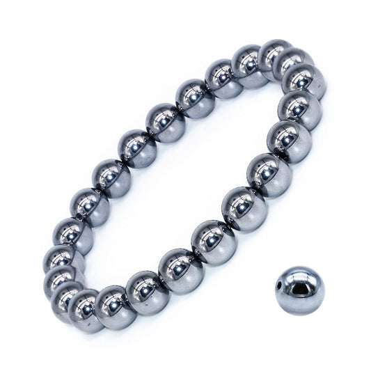 DAZCOLO 8mm Natural Gemstone Stretch Bracelet, Handmade Unisex Crystal Bracelets for Meditation, Yoga, Spiritual Healing & Positive Energy (Silver Hematite)