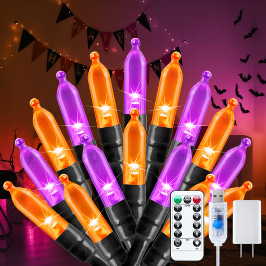 Minetom Halloween String Lights, 100 LED, 39 FT, USB Powered, Waterproof, Purple & Orange