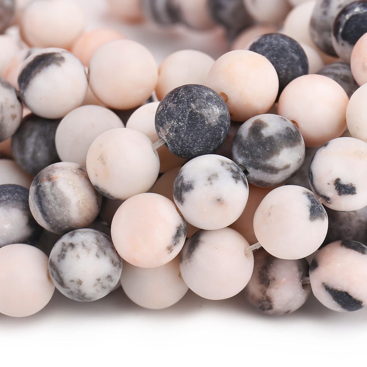 Natural Matte Pink Zebra Jasper Beads, 6MM Round Frosted Unpolished Loose Gemstone Beads for Bracelet Necklace Jewelry Making, Energy Stone Healing Power with Stretch Beading Cord