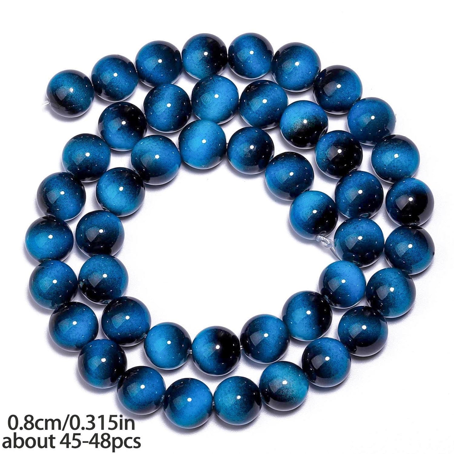 Song Xi 45PCS 8mm Blue Tiger Eye Gemstone Beads for Jewelry Making, Round Smooth Glass Beads for DIY Bracelet Necklace Earring Keychain, Arts and Crafts, for Christmas Wedding Birthday
