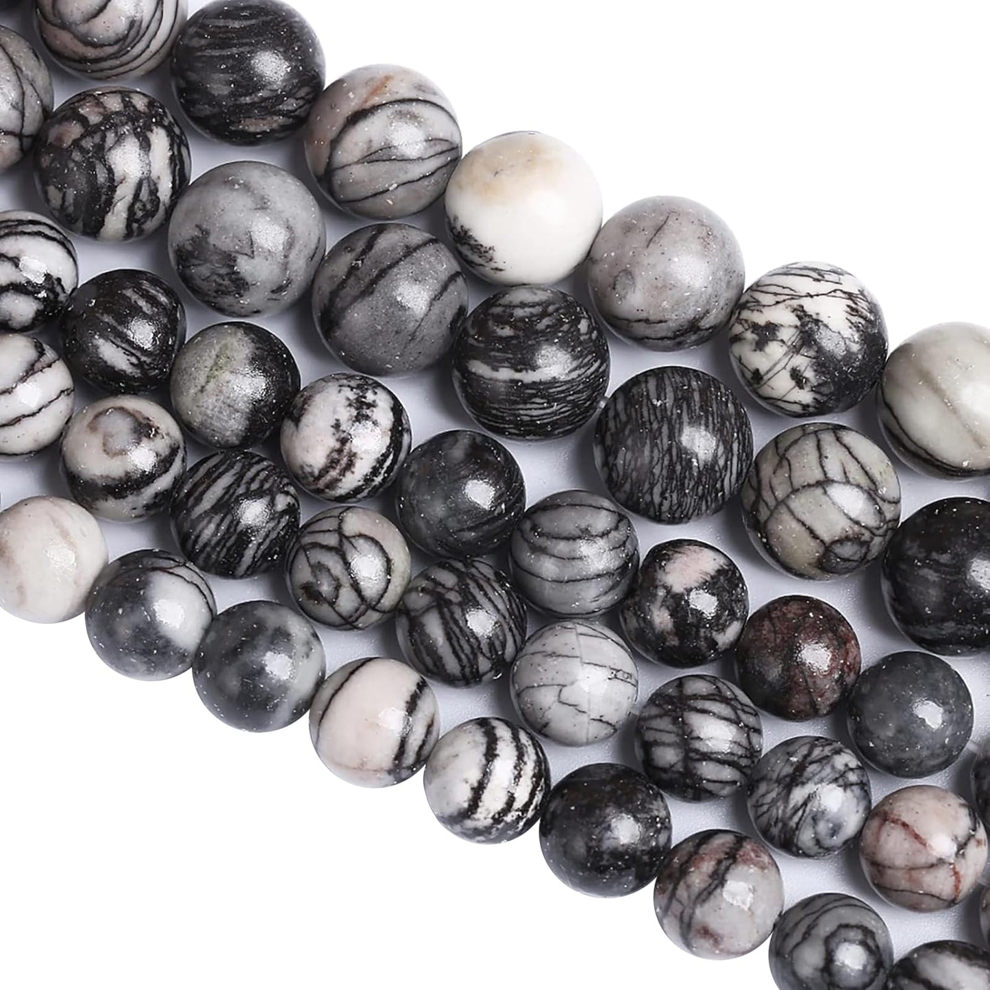 8MM 45PCS Natural Stone Black Network Zebra Loose Beads for Jewelry Making DIY Bracelet 1 Strand