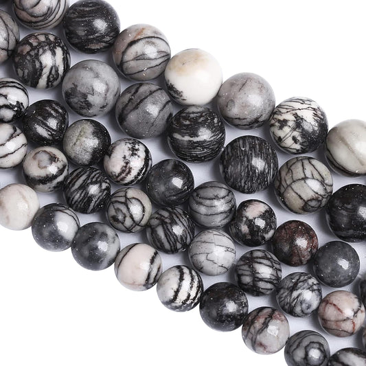 8MM 45PCS Natural Stone Black Network Zebra Loose Beads for Jewelry Making DIY Bracelet 1 Strand